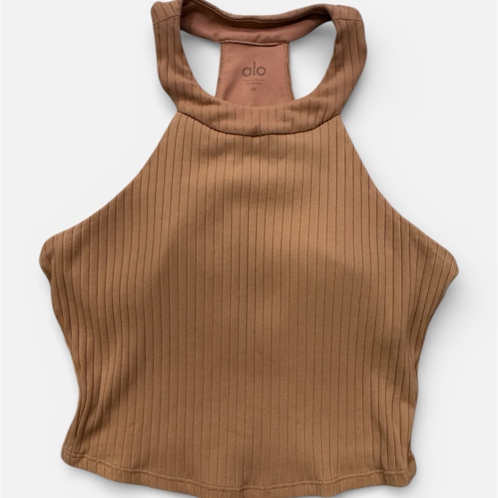 ALO Yoga Unite Women's Tan Ribbed Crop Top - XS - Picture 2 of 5